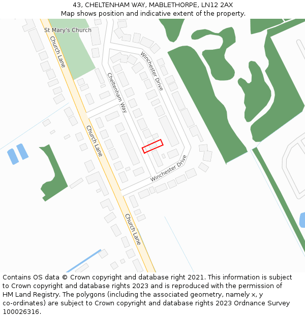 43, CHELTENHAM WAY, MABLETHORPE, LN12 2AX: Location map and indicative extent of plot