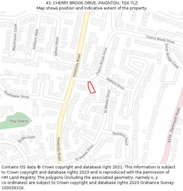 43, CHERRY BROOK DRIVE, PAIGNTON, TQ4 7LZ: Location map and indicative extent of plot