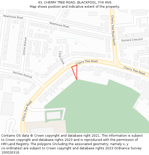 43, CHERRY TREE ROAD, BLACKPOOL, FY4 4NS: Location map and indicative extent of plot