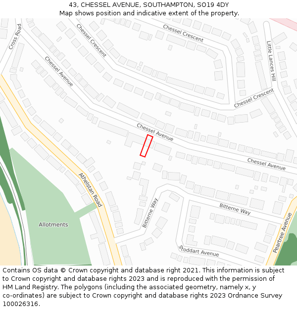 43, CHESSEL AVENUE, SOUTHAMPTON, SO19 4DY: Location map and indicative extent of plot