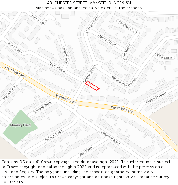 43, CHESTER STREET, MANSFIELD, NG19 6NJ: Location map and indicative extent of plot