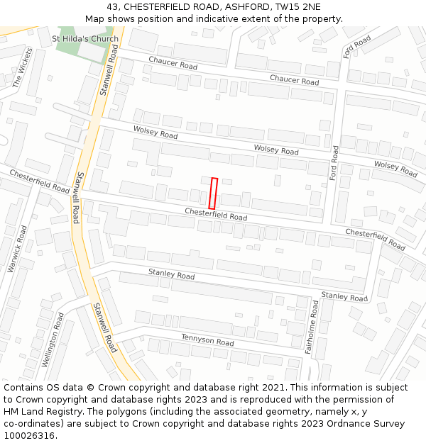 43, CHESTERFIELD ROAD, ASHFORD, TW15 2NE: Location map and indicative extent of plot