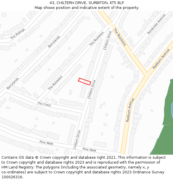 43, CHILTERN DRIVE, SURBITON, KT5 8LP: Location map and indicative extent of plot