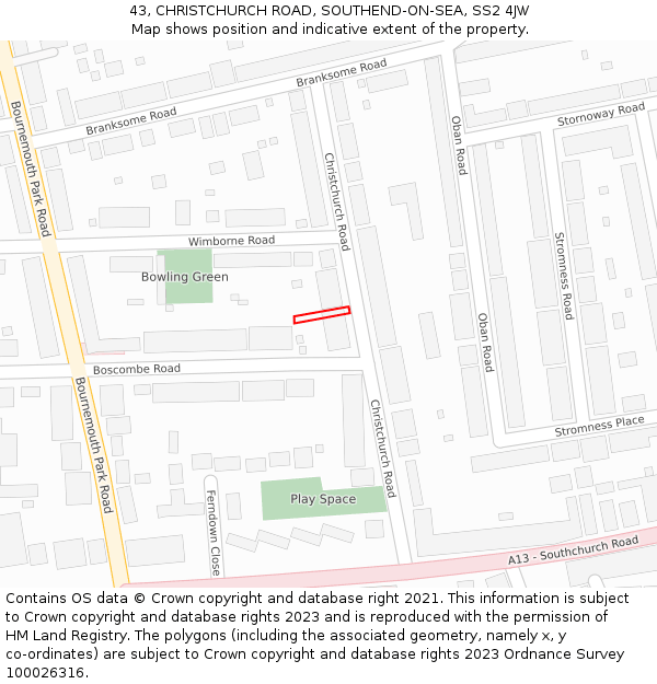 43, CHRISTCHURCH ROAD, SOUTHEND-ON-SEA, SS2 4JW: Location map and indicative extent of plot