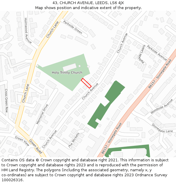 43, CHURCH AVENUE, LEEDS, LS6 4JX: Location map and indicative extent of plot