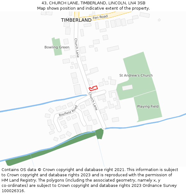 43, CHURCH LANE, TIMBERLAND, LINCOLN, LN4 3SB: Location map and indicative extent of plot