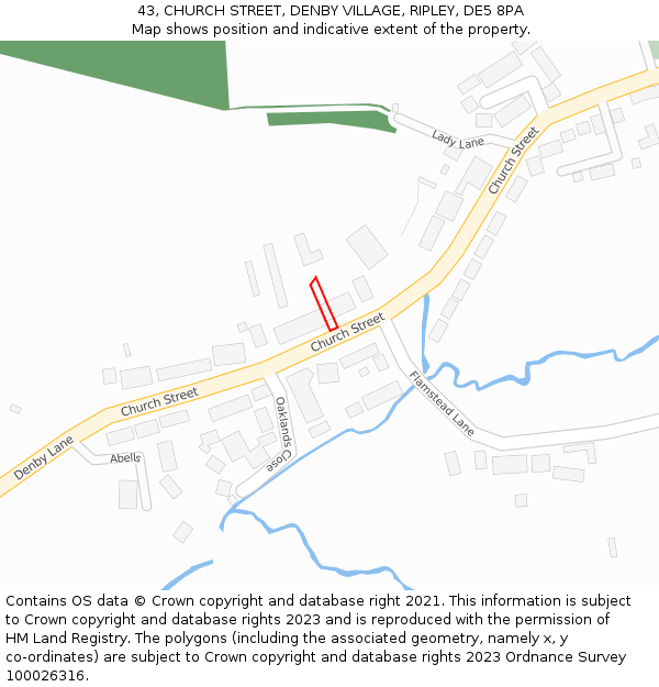 43, CHURCH STREET, DENBY VILLAGE, RIPLEY, DE5 8PA: Location map and indicative extent of plot