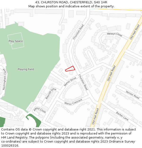 43, CHURSTON ROAD, CHESTERFIELD, S40 1HR: Location map and indicative extent of plot