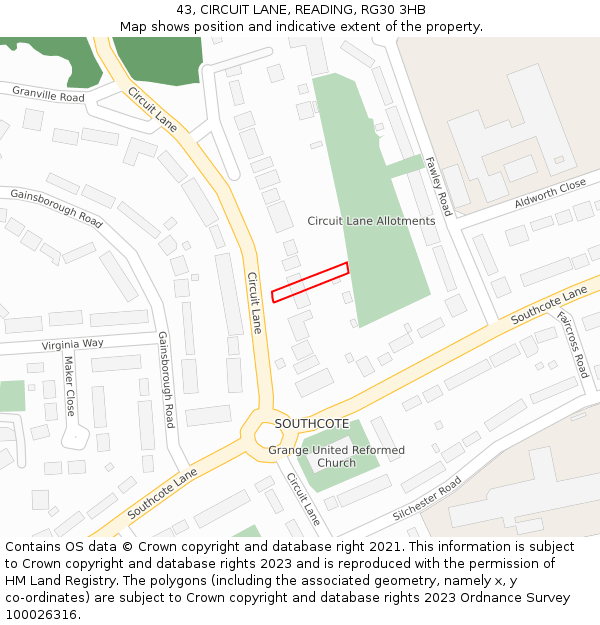 43, CIRCUIT LANE, READING, RG30 3HB: Location map and indicative extent of plot