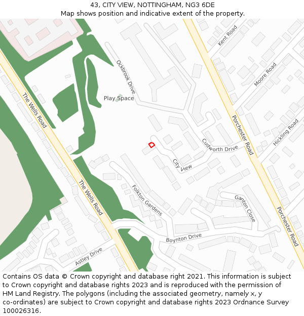 43, CITY VIEW, NOTTINGHAM, NG3 6DE: Location map and indicative extent of plot