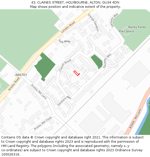 43, CLAINES STREET, HOLYBOURNE, ALTON, GU34 4DN: Location map and indicative extent of plot