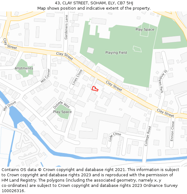 43, CLAY STREET, SOHAM, ELY, CB7 5HJ: Location map and indicative extent of plot