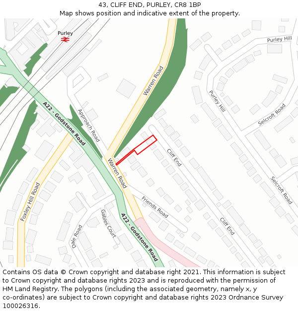 43, CLIFF END, PURLEY, CR8 1BP: Location map and indicative extent of plot