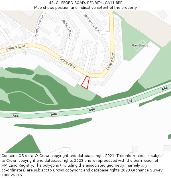 43, CLIFFORD ROAD, PENRITH, CA11 8PP: Location map and indicative extent of plot