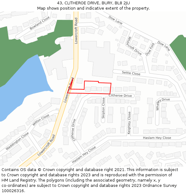 43, CLITHEROE DRIVE, BURY, BL8 2JU: Location map and indicative extent of plot