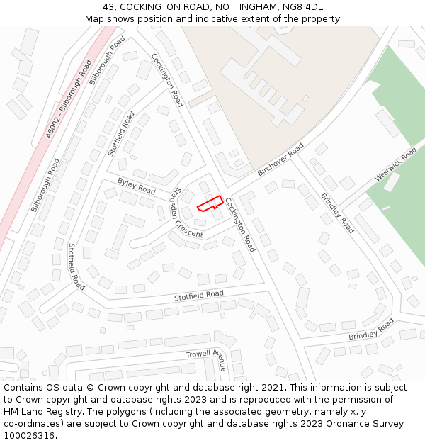 43, COCKINGTON ROAD, NOTTINGHAM, NG8 4DL: Location map and indicative extent of plot