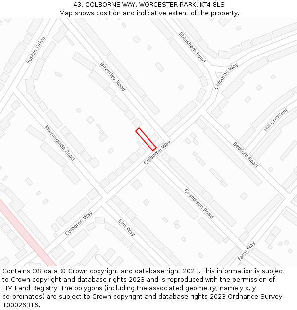 43, COLBORNE WAY, WORCESTER PARK, KT4 8LS: Location map and indicative extent of plot