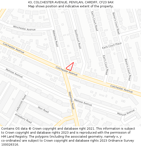 43, COLCHESTER AVENUE, PENYLAN, CARDIFF, CF23 9AX: Location map and indicative extent of plot