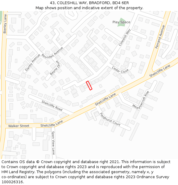 43, COLESHILL WAY, BRADFORD, BD4 6ER: Location map and indicative extent of plot