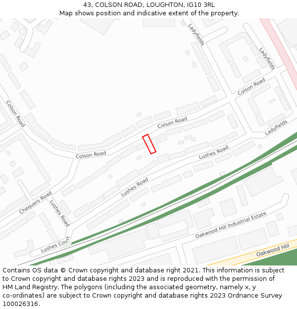 43, COLSON ROAD, LOUGHTON, IG10 3RL: Location map and indicative extent of plot