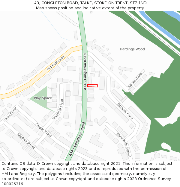43, CONGLETON ROAD, TALKE, STOKE-ON-TRENT, ST7 1ND: Location map and indicative extent of plot