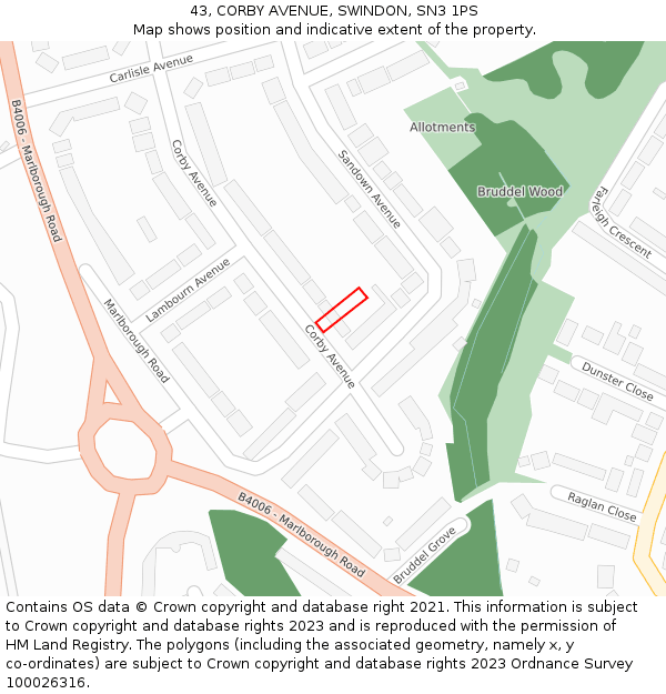 43, CORBY AVENUE, SWINDON, SN3 1PS: Location map and indicative extent of plot