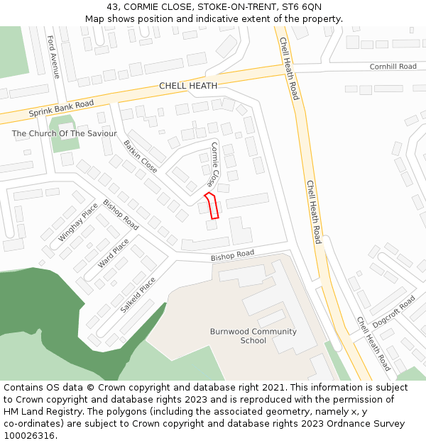 43, CORMIE CLOSE, STOKE-ON-TRENT, ST6 6QN: Location map and indicative extent of plot