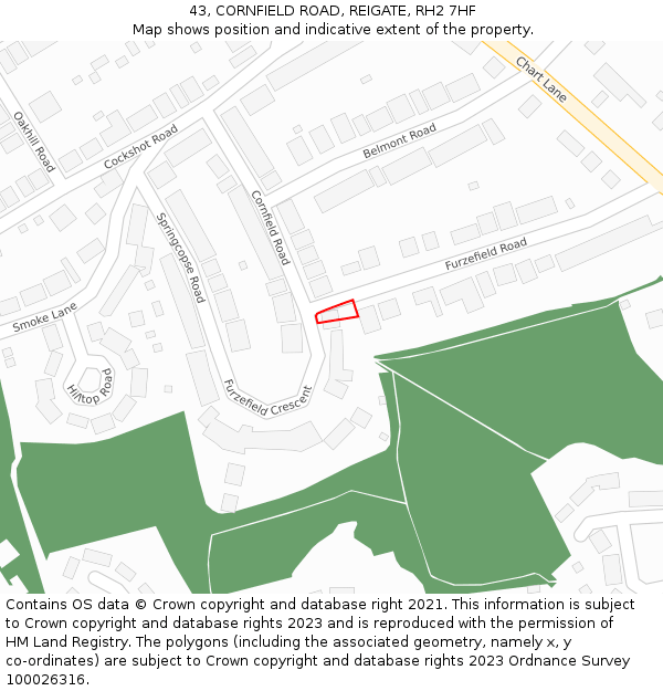 43, CORNFIELD ROAD, REIGATE, RH2 7HF: Location map and indicative extent of plot