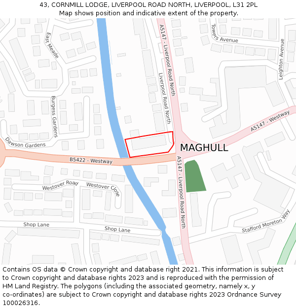 43, CORNMILL LODGE, LIVERPOOL ROAD NORTH, LIVERPOOL, L31 2PL: Location map and indicative extent of plot