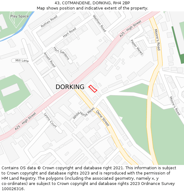 43, COTMANDENE, DORKING, RH4 2BP: Location map and indicative extent of plot
