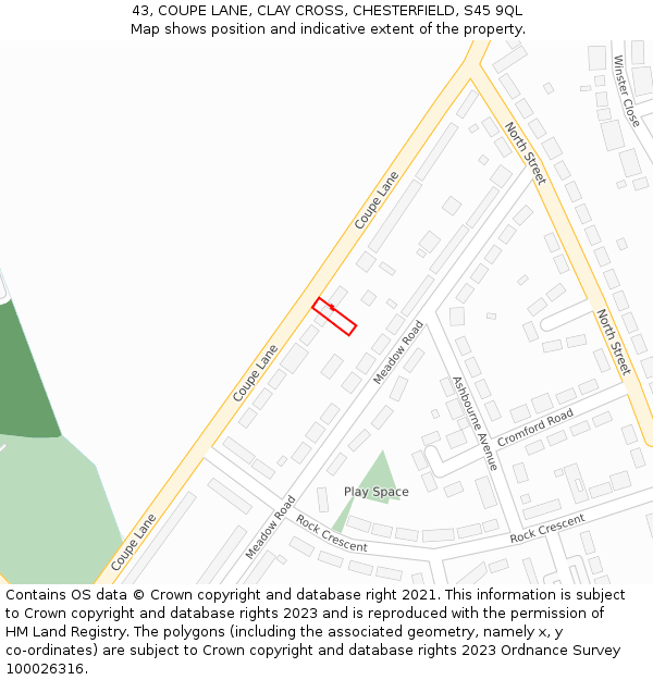 43, COUPE LANE, CLAY CROSS, CHESTERFIELD, S45 9QL: Location map and indicative extent of plot