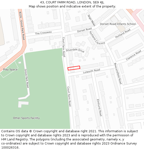 43, COURT FARM ROAD, LONDON, SE9 4JL: Location map and indicative extent of plot