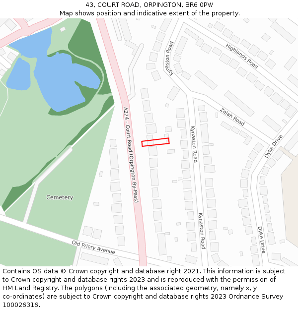 43, COURT ROAD, ORPINGTON, BR6 0PW: Location map and indicative extent of plot