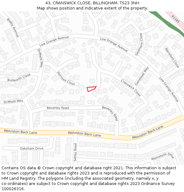 43, CRANSWICK CLOSE, BILLINGHAM, TS23 3NH: Location map and indicative extent of plot