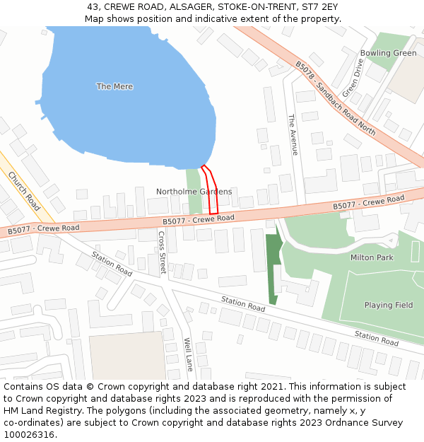 43, CREWE ROAD, ALSAGER, STOKE-ON-TRENT, ST7 2EY: Location map and indicative extent of plot