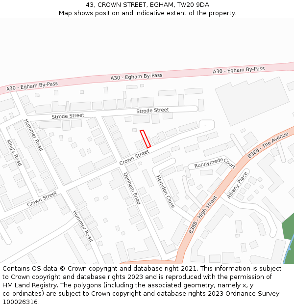 43, CROWN STREET, EGHAM, TW20 9DA: Location map and indicative extent of plot