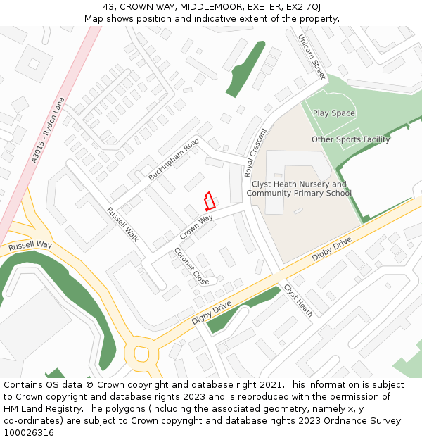 43, CROWN WAY, MIDDLEMOOR, EXETER, EX2 7QJ: Location map and indicative extent of plot
