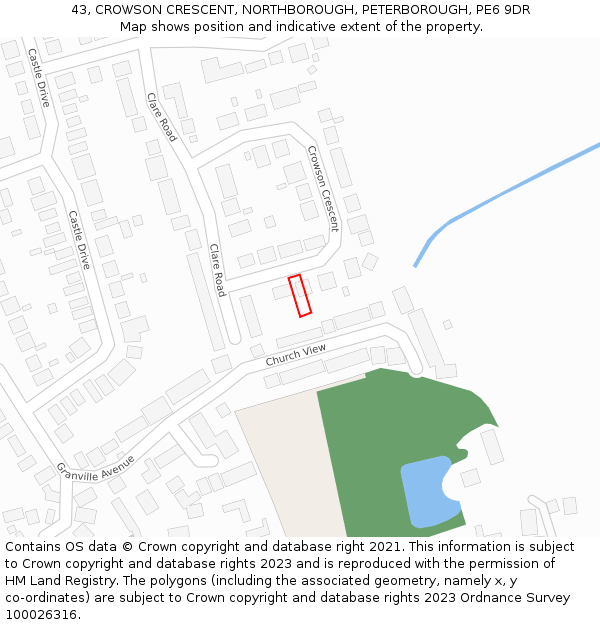 43, CROWSON CRESCENT, NORTHBOROUGH, PETERBOROUGH, PE6 9DR: Location map and indicative extent of plot