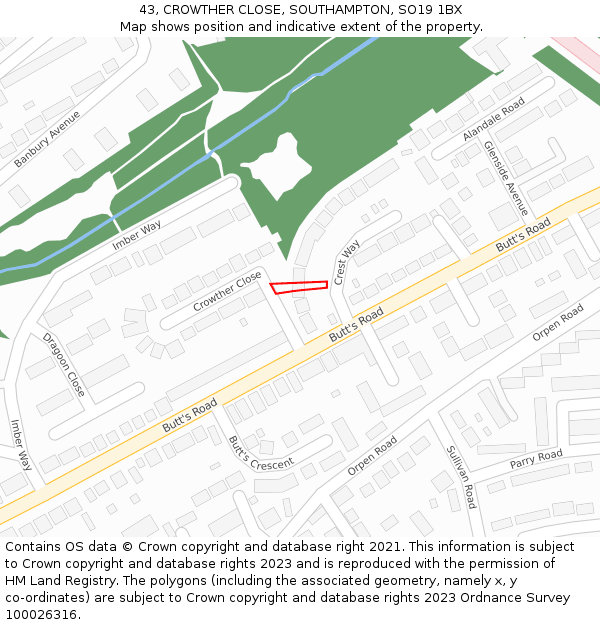 43, CROWTHER CLOSE, SOUTHAMPTON, SO19 1BX: Location map and indicative extent of plot