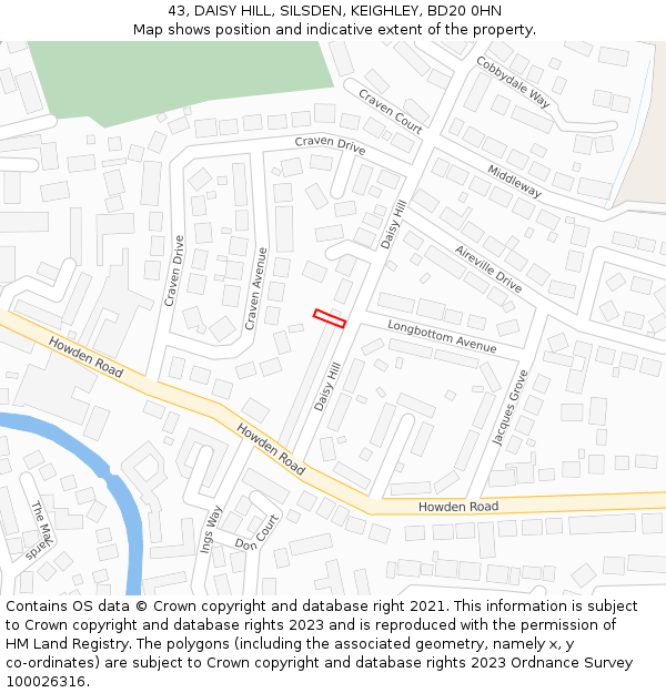43, DAISY HILL, SILSDEN, KEIGHLEY, BD20 0HN: Location map and indicative extent of plot