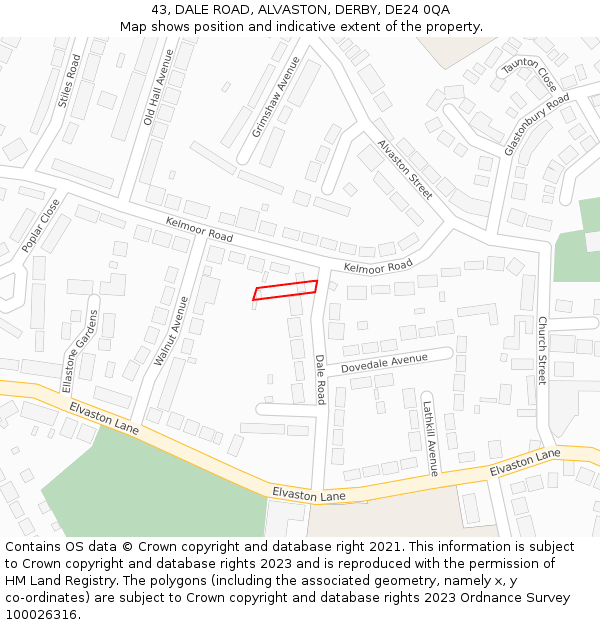 43, DALE ROAD, ALVASTON, DERBY, DE24 0QA: Location map and indicative extent of plot
