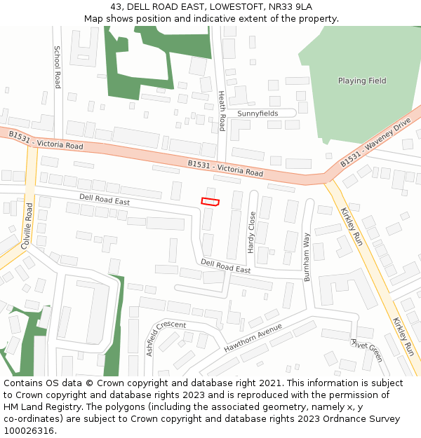 43, DELL ROAD EAST, LOWESTOFT, NR33 9LA: Location map and indicative extent of plot