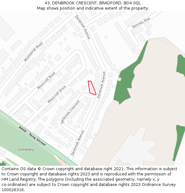 43, DENBROOK CRESCENT, BRADFORD, BD4 0QL: Location map and indicative extent of plot