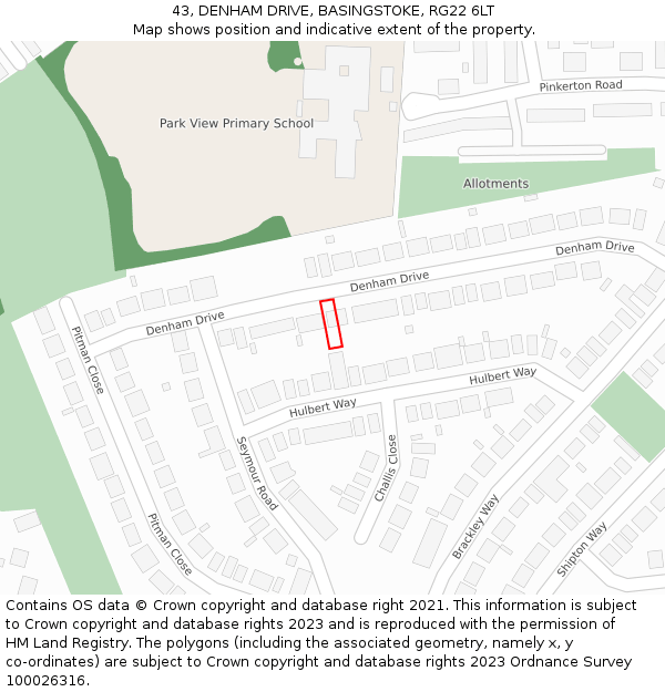 43, DENHAM DRIVE, BASINGSTOKE, RG22 6LT: Location map and indicative extent of plot