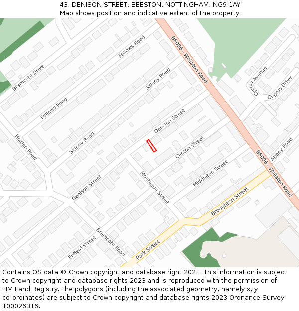 43, DENISON STREET, BEESTON, NOTTINGHAM, NG9 1AY: Location map and indicative extent of plot
