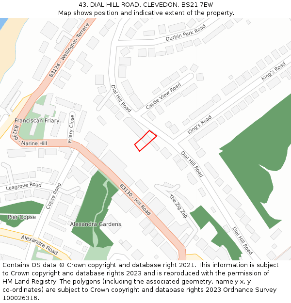 43, DIAL HILL ROAD, CLEVEDON, BS21 7EW: Location map and indicative extent of plot