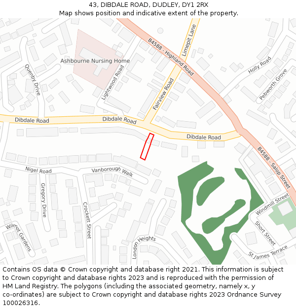 43, DIBDALE ROAD, DUDLEY, DY1 2RX: Location map and indicative extent of plot