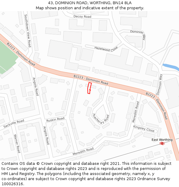 43, DOMINION ROAD, WORTHING, BN14 8LA: Location map and indicative extent of plot