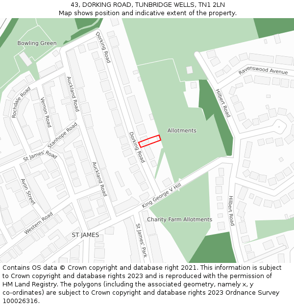 43, DORKING ROAD, TUNBRIDGE WELLS, TN1 2LN: Location map and indicative extent of plot