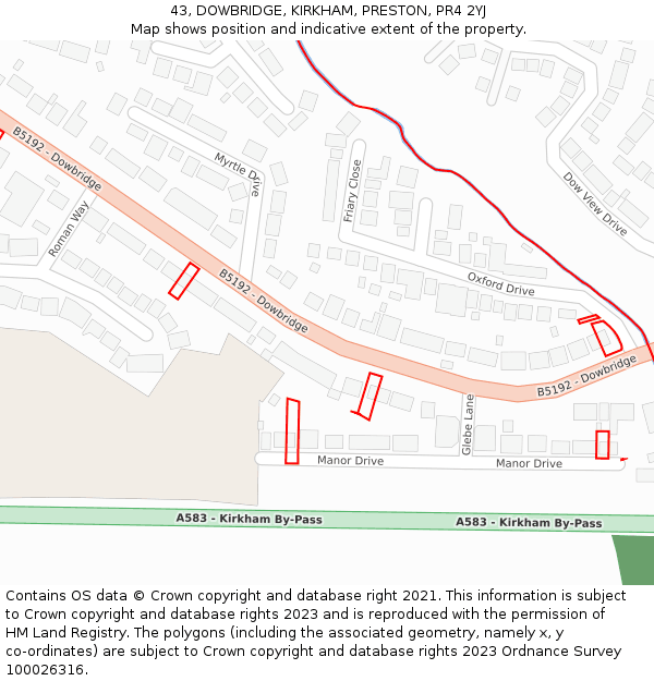 43, DOWBRIDGE, KIRKHAM, PRESTON, PR4 2YJ: Location map and indicative extent of plot